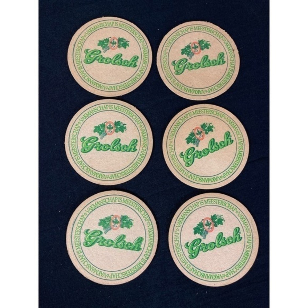 Grolsch Beer Cork Coasters Set of 6 Vintage Collectible Barware Mats Drinking